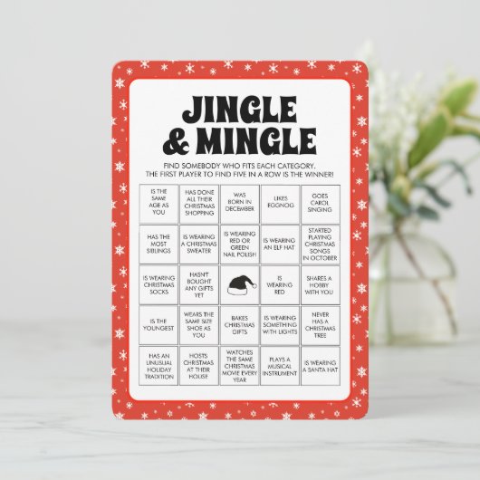 Kerst Jingle & Mingle Bingo spel Feestdagenkaart (Staand voorkant)