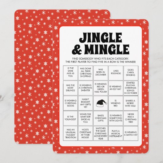 Kerst Jingle & Mingle Bingo spel Feestdagenkaart (Voorkant / Achterkant)