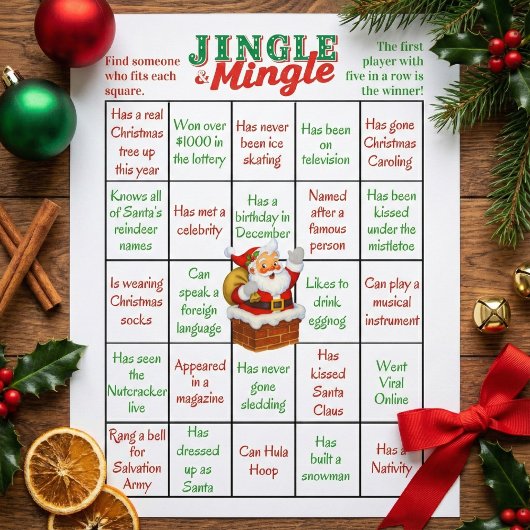 Kerst Jingle & Mingle Menselijke Bingo Spelbladen Flyer