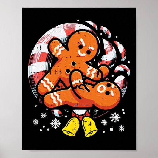 Kerst Jiu Jitsu Gingerbread Xmas Bjj Wrestling Poster (Voorkant)