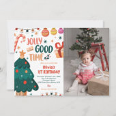 Kerst Jolly Goede Tijd 1e Verjaardag Foto Kaart (Voorkant)