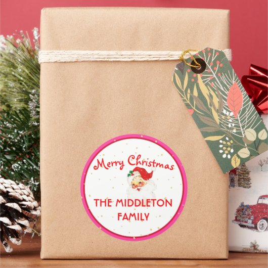 Kerst Jolly Santa Claus Pink Fun Merry Ronde Sticker (Feestdagen)