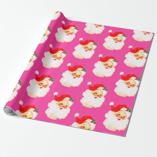 Kerst Jolly Santa Merry Roze Plezier Cadeaupapier (Uitgerold)