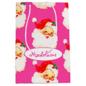 Kerst Jolly Santa Merry Roze Plezier Medium Cadeauzakje (Voorkant)