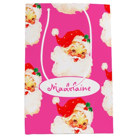 Kerst Jolly Santa Merry Roze Plezier Medium Cadeauzakje (Voorkant)