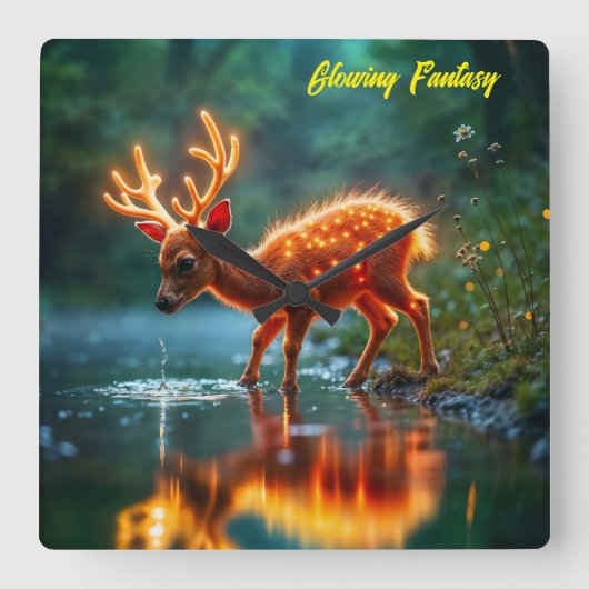 Kerst jonge herten stroom magische lichten vierkante klok (Voorkant)