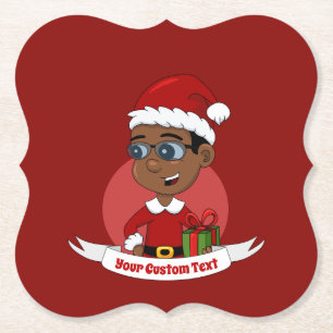 Kerst jongen cartoon papieren coaster kartonnen onderzetters