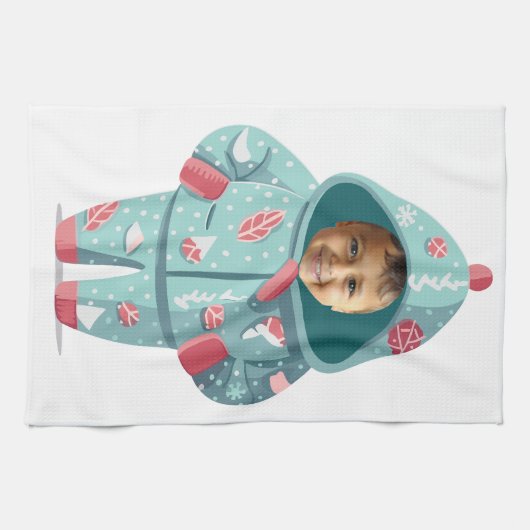 Kerst Jongensgezicht Gepersonaliseerd  Theedoek (Horizontaal)