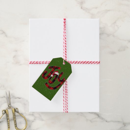 Kerst Joy Buffalo Plaid Cadeaulabel (Met Touw)