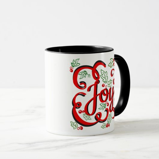 Kerst Joy Holly Berries & Leaves Mok (Voorkant rechts)