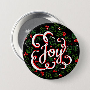 Kerst Joy Holly Berries & Leaves Ronde Button 7,6 Cm