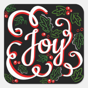 Kerst Joy Holly Berries & Leaves Vierkante Sticker