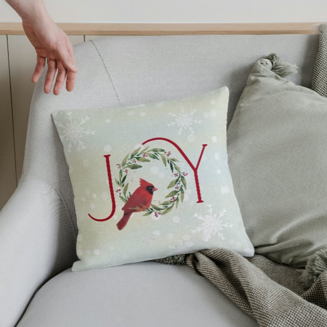 Kerst JOY Kardinaal in krans  Kussen (Creator heeft geüpload)