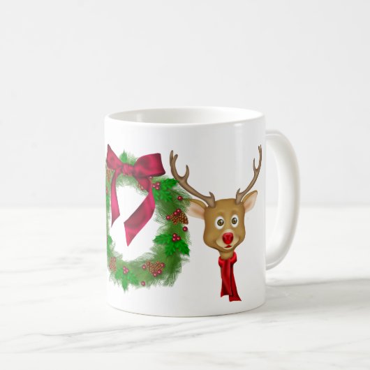 Kerst JOY krans en rendieren Koffiemok (Voorkant rechts)