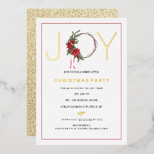 Kerst Joy Red Foliage Wreate Folie Uitnodiging