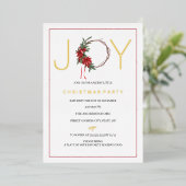 Kerst Joy Red Foliage Wreate Folie Uitnodiging (Staand Voorkant)