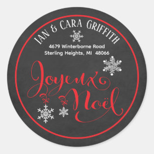 Kerst Joyeux Noel Snowflake Rood Retouradres Ronde Sticker