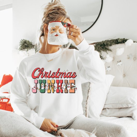 Kerst Junkie Sweatshirt, Feestelijk Grafisch Trui