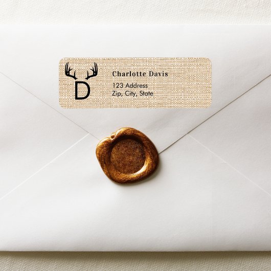 Kerst jute gewei monogram retour adres etiket