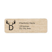 Kerst jute gewei monogram retour adres etiket (Voorkant)