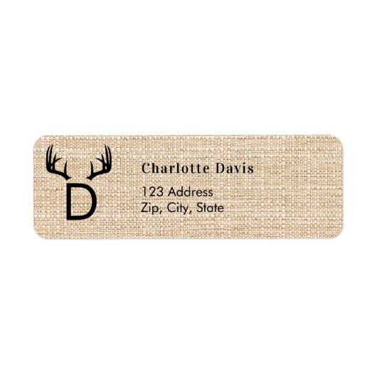 Kerst jute gewei monogram retour adres etiket (Voorkant)