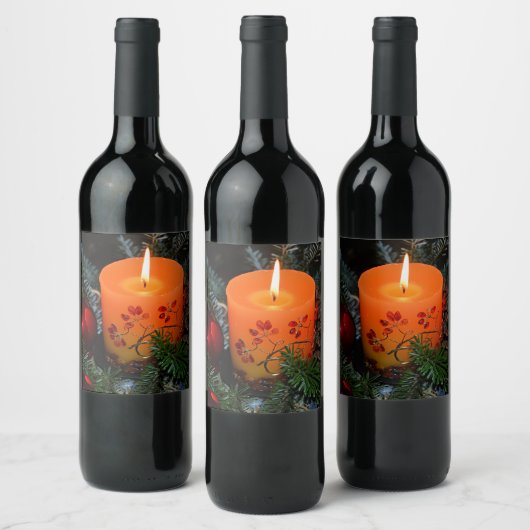 Kerst Kaars Arrangement Wijn Etiket (Flessen)