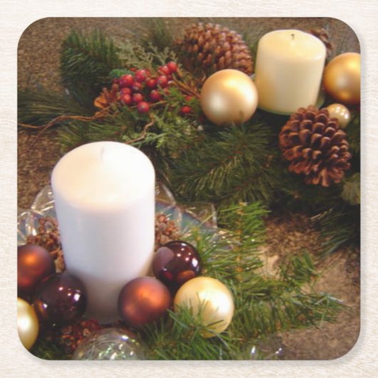 Kerst Kaars Centerstukken Kartonnen Onderzetters (Voorkant)