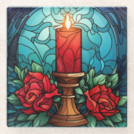 Kerst Kaars Glas in lood Glazen Onderzetter