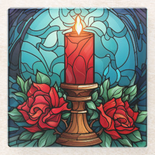 Kerst Kaars Glas in lood Glazen Onderzetter