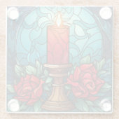 Kerst Kaars Glas in lood Glazen Onderzetter (Achterkant)