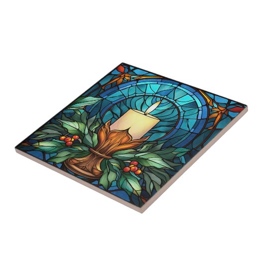 Kerst Kaars Glas in lood Tegeltje (Zijkant)