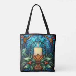 Kerst Kaars Glas in lood Tote Bag