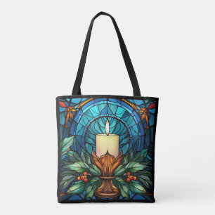 Kerst Kaars Glas in lood Tote Bag