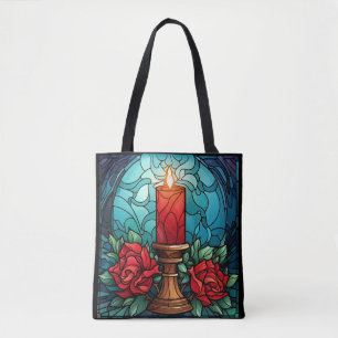 Kerst Kaars Glas in lood Tote Bag