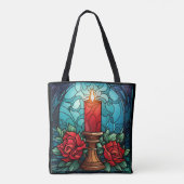 Kerst Kaars Glas in lood Tote Bag (Achterkant)