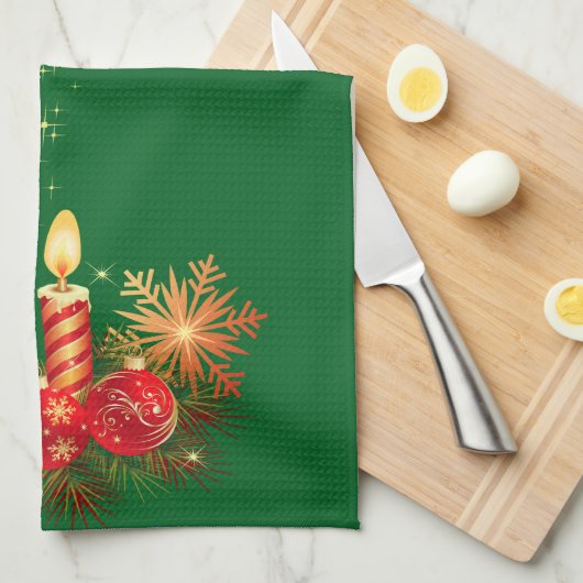 Kerst Kaarsen Keuken Handdoek (Quarter Fold)