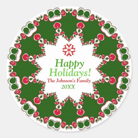 Kerst Kaarslicht Fractal kant mandala Ronde Sticker (Voorkant)