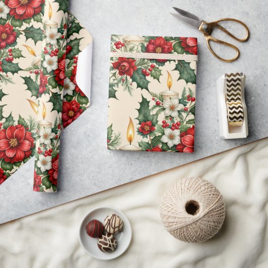Kerst kaarslicht in bloemen cadeaupapier (Crafts)