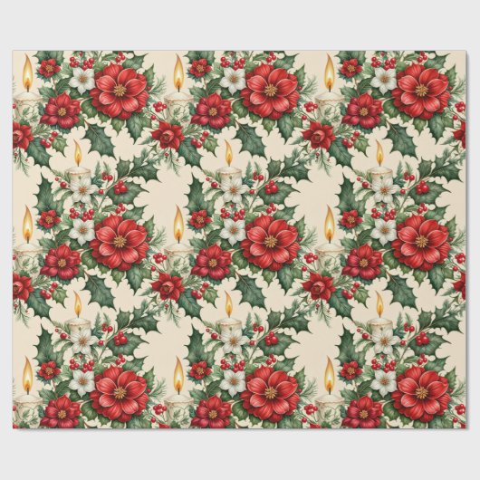 Kerst kaarslicht in bloemen cadeaupapier (Vlak)