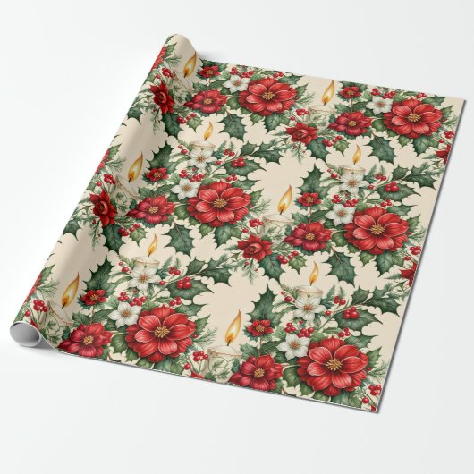 Kerst kaarslicht in bloemen cadeaupapier (Uitgerold)