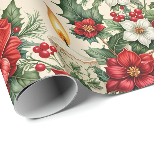 Kerst kaarslicht in bloemen cadeaupapier (Rol Hoek)