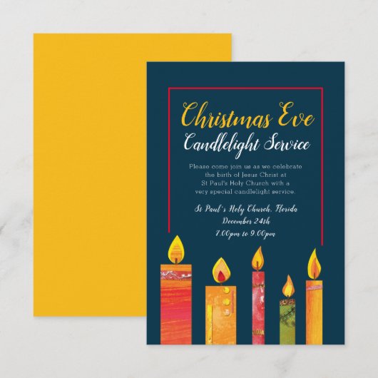 Kerst kaarslicht service vijf kaarsen kunst kaart (Voorkant / Achterkant)