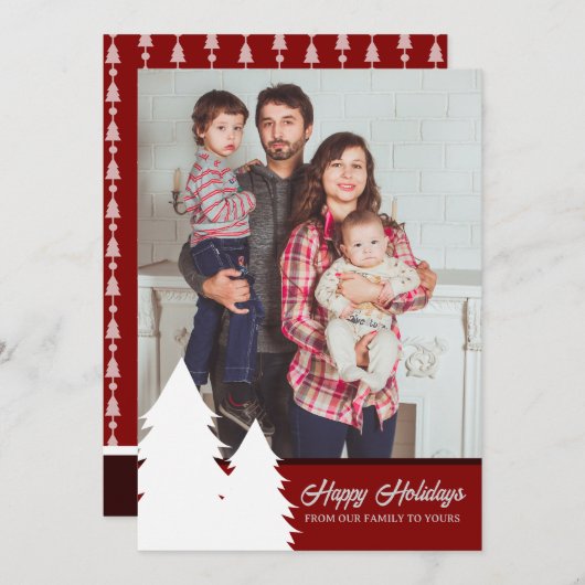 Kerst Kaart 2024 Rode Boom Patroon (Voorkant / Achterkant)