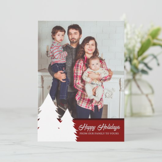 Kerst Kaart 2024 Rode Boom Patroon (Staand voorkant)