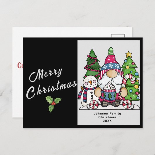  kerst Kaart, aangepaste sneeuwpop gnoom Feestdagenkaart (Voorkant / Achterkant)