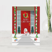 Kerst Kaart - Bulldog op veranda kerst (Voorkant)