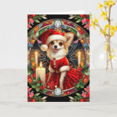 Kerst Kaart Chihuahua Santa Jurk (Gele Bloem)