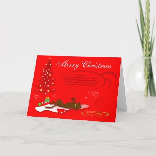 Kerst Kaart - Chocolate Labrador Dog - Rood (Voorkant)