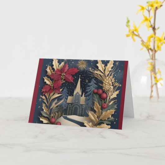 Kerst Kaart - Elegante kerk (Gele Bloem)