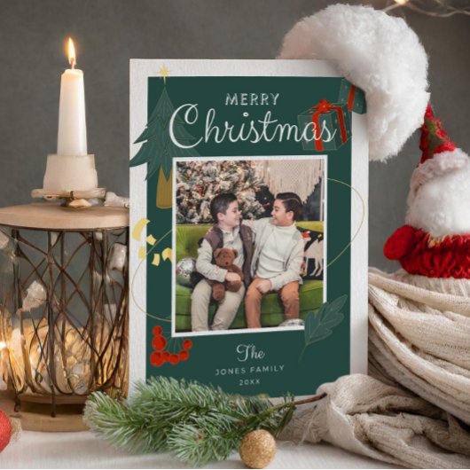 Kerst Kaart Familie Foto Groene Vakantie